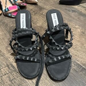 Steve Madden Soft Silicone Like Comfy Sole Studded Chunk Sandal Heels